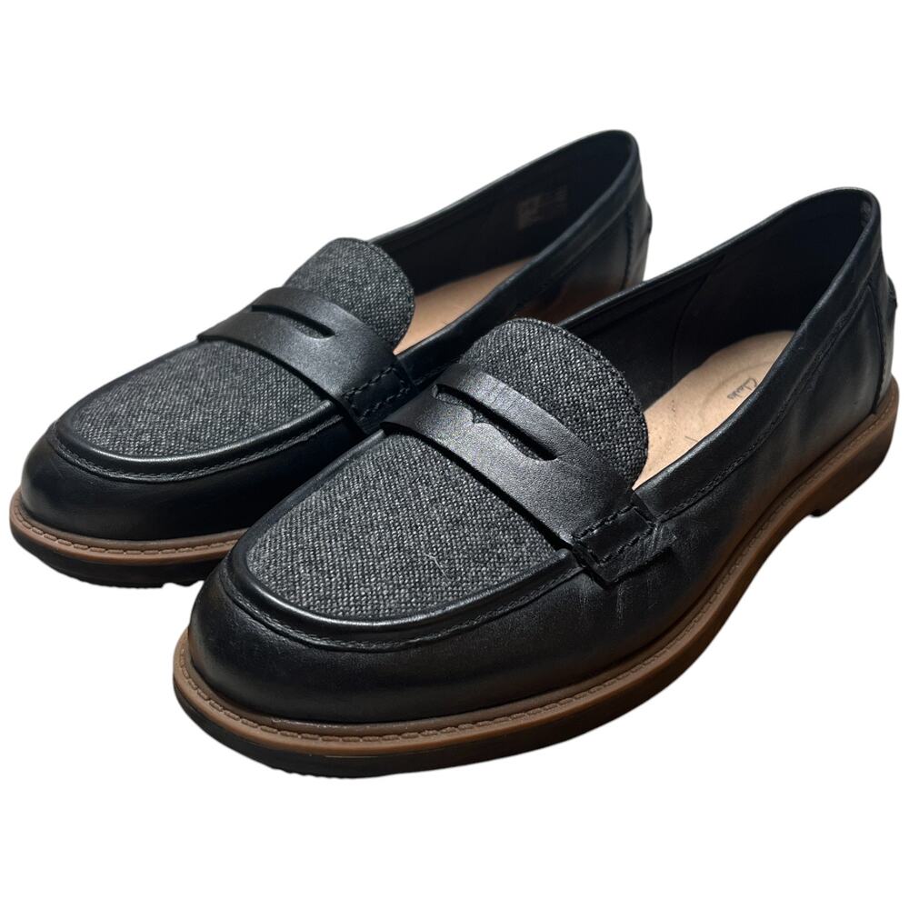 CLARKS Raisie Eletta Penny Loafer Shoes Women's Size 9.5 Comfort Tweed